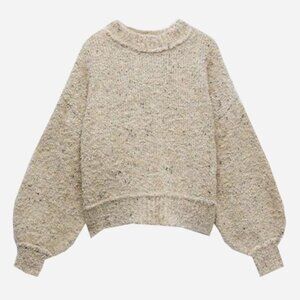 Zara balloon sleeve cream speckled sweater womens size small